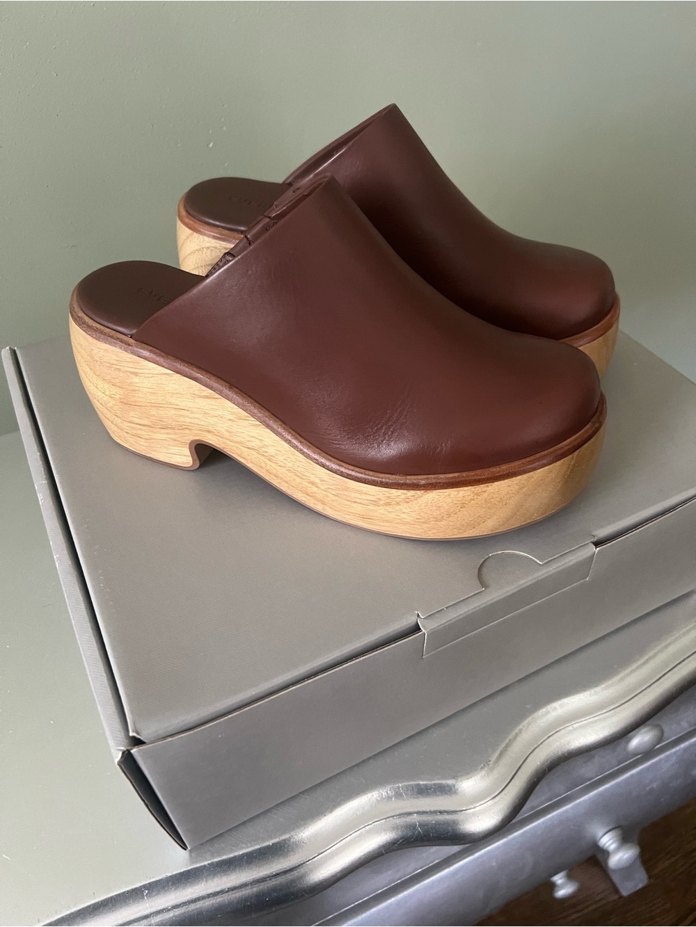 Everlane Brown Leather Platform Clogs